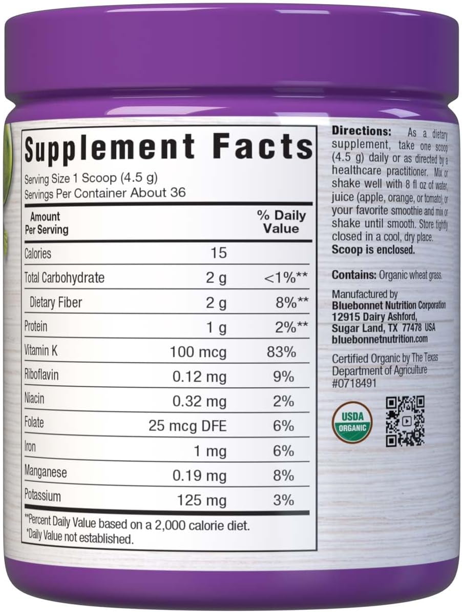 Bluebonnet Nutrition Super Earth Organic Wheatgrass Powder, 35 Servings, 5.6 oz (159 g) - görsel 2