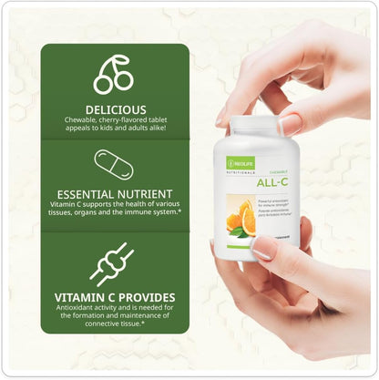 NeoLife All-C Vitamin C Chewable Tablets – Orange Flavour with Bioflavonoid Complex – 250 Tablets