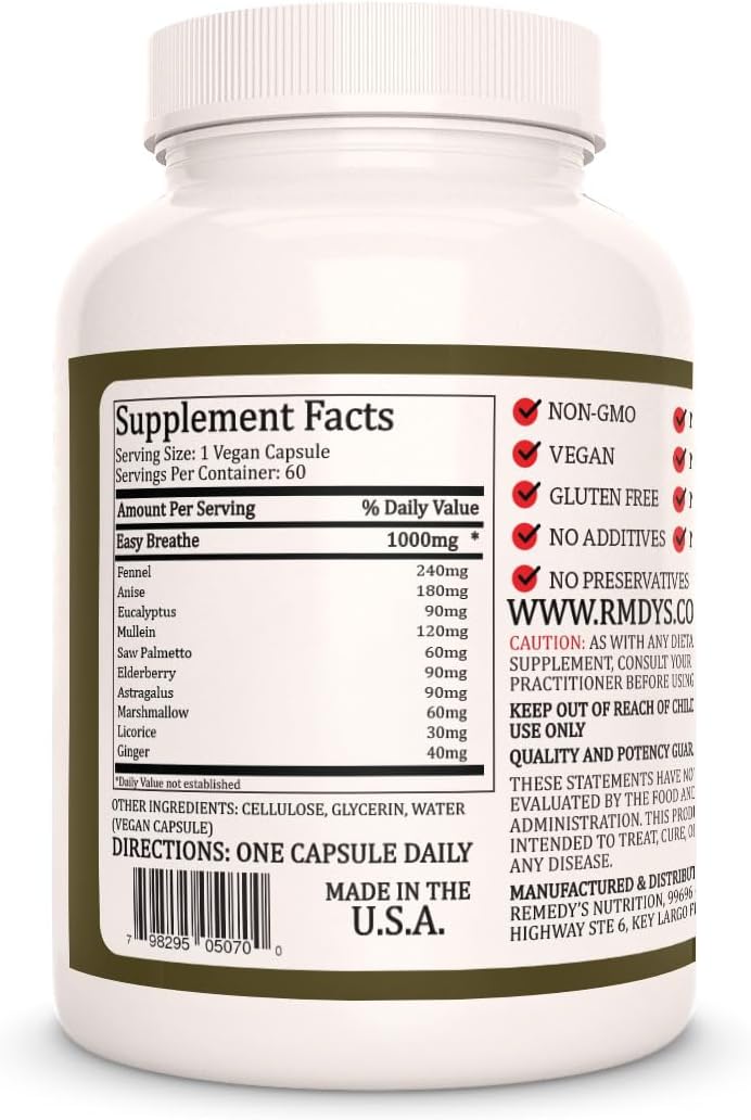 Easy Breathe – 1,000 mg Herbal Supplement, 60 Vegan Capsules - görsel 2
