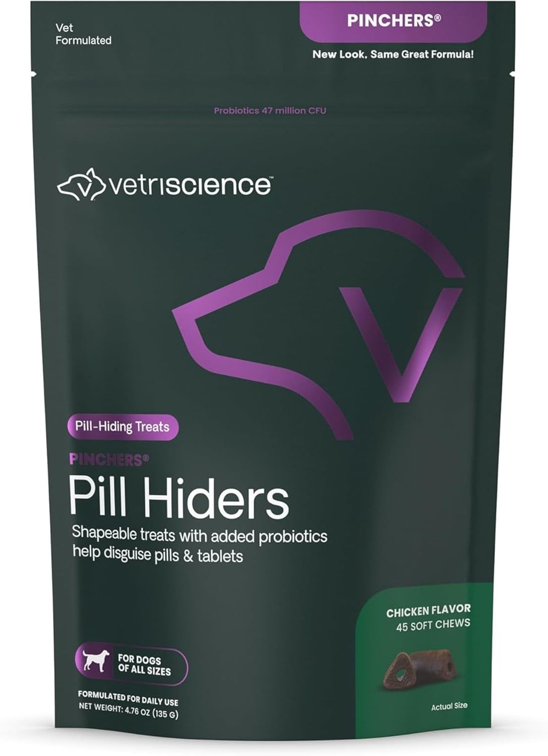 VetriScience Extra Large Pinchers Pill Hiders Chews, Non-Greasy Pill Wrap with Probiotics for Dogs, Chicken, 45 Count - görsel 1