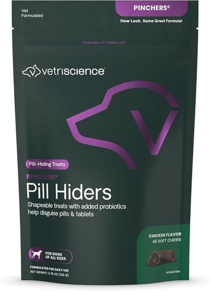VetriScience Extra Large Pinchers Pill Hiders Chews, Non-Greasy Pill Wrap with Probiotics for Dogs, Chicken, 45 Count