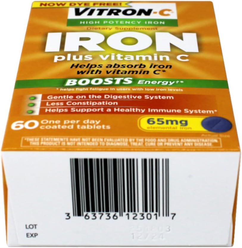Vitron-C High Potency Iron Food Supplement with Vitamin C, 60 Coated Tablets, 65 mg Elemental Iron - görsel 2