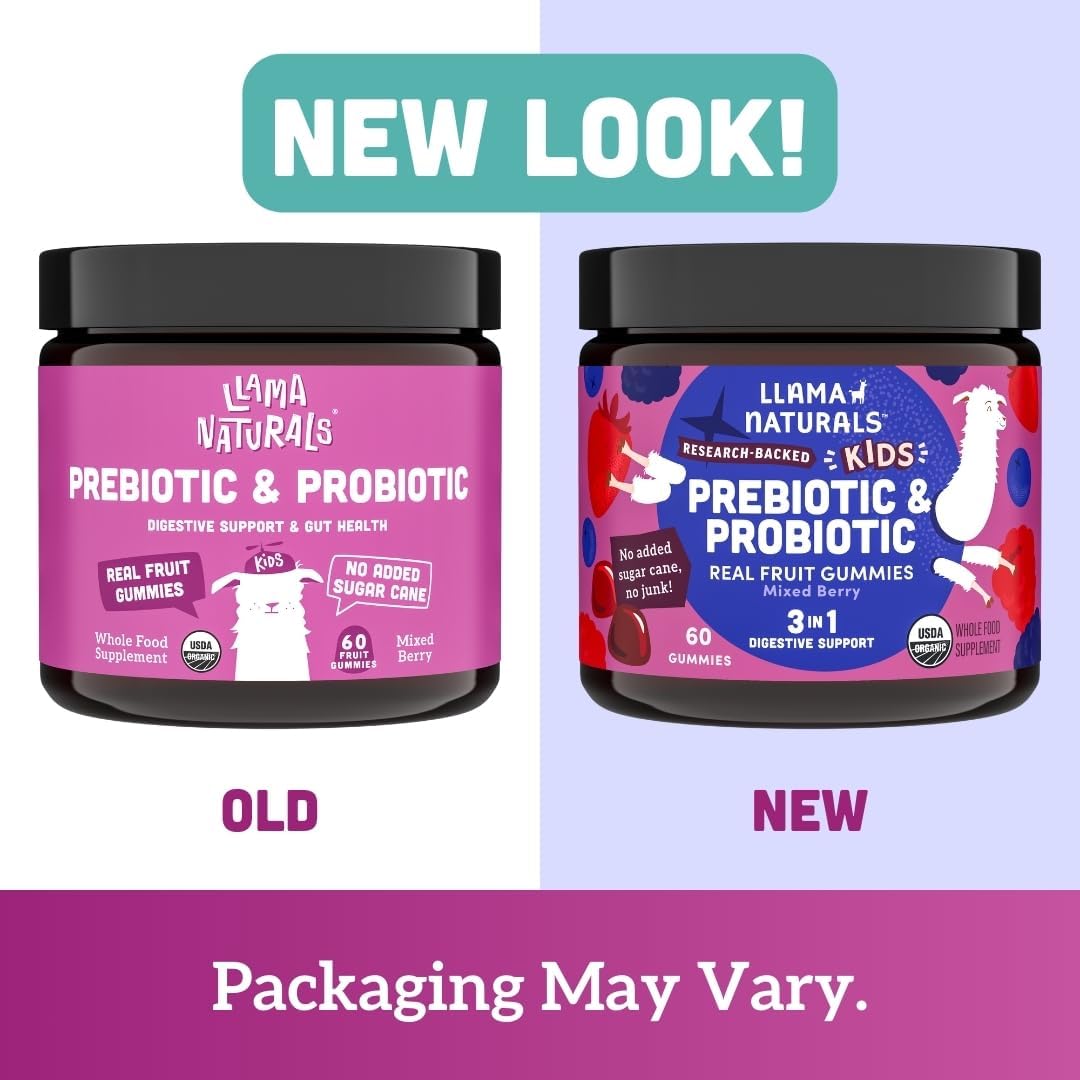 Llama Naturals Kids Probiotic with Prebiotic Fibre, Vegan, Organic Prebiotics and Probiotics Gummies for Gut Health Support, Toddler Real Fruit Gummy Vitamins, No Added Sugar, Mixed Berry, 60 Gummies - görsel 9