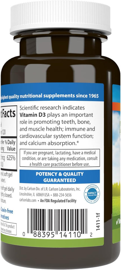 Carlson Vitamin D3 5000 IU (125 µg) - 120 Softgels