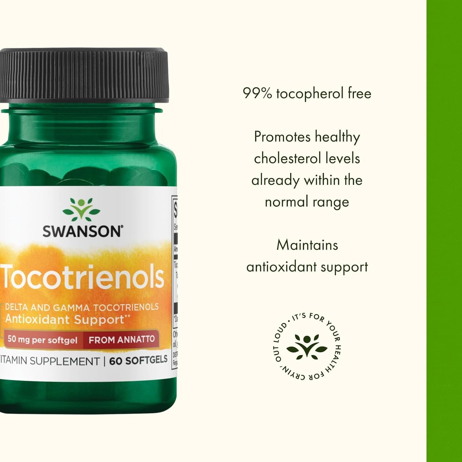 Swanson Deltagold Tocotrienols - Annatto & Vitamin E Tocotrienols - 99% Tocopherol-Free (60 Softgels, 50mg Each) - görsel 4