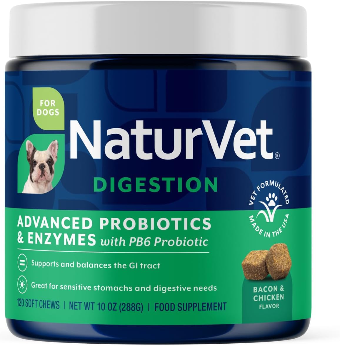 NaturVet Advanced Probiotics & Enzymes PB6 Dog Soft Chews – Hickory Smoked Bacon, 120 Count - görsel 1