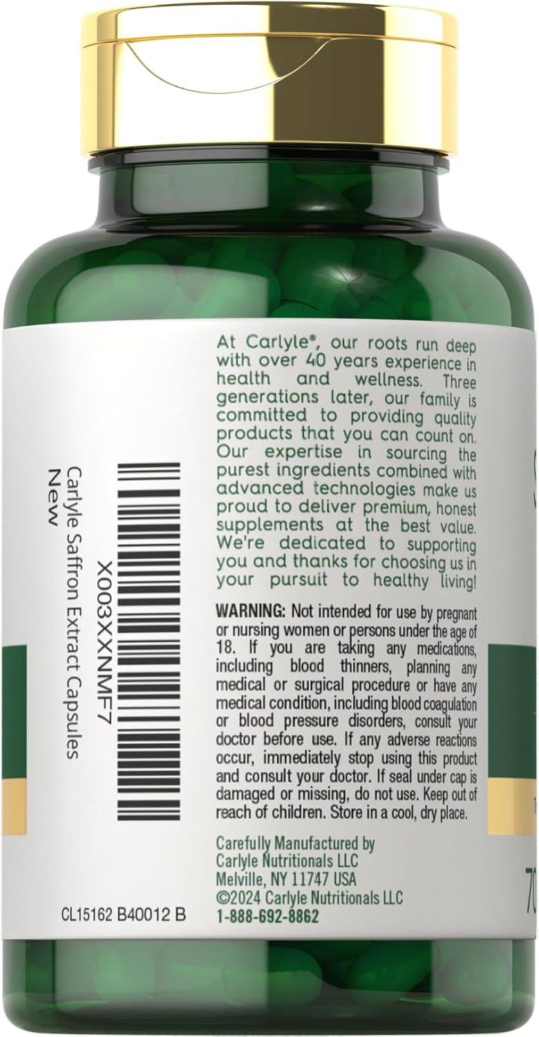 Carlyle Saffron Extract Supplement - 70 Capsules, Non-GM, Gluten-free - görsel 3