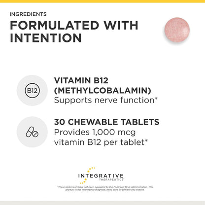 Integrative Therapeutics B-12 Active, Vitamin B12 for Normal Nervous System Function, Cherry Flavoured, 30 Chewable Tablets - 2 Pack