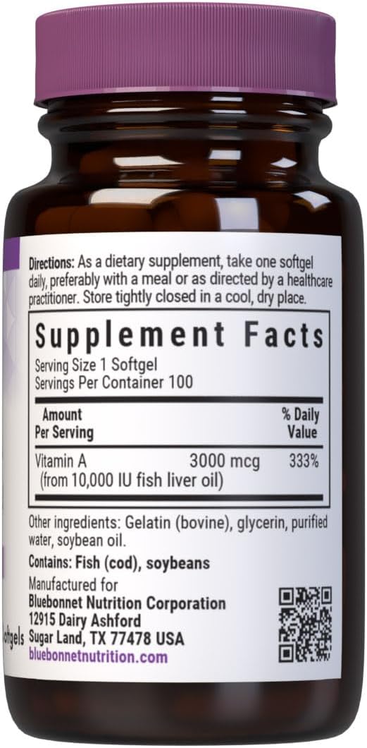 Bluebonnet Nutrition Vitamin A 10,000 IU from Fish Oil - 100 Softgels - görsel 2