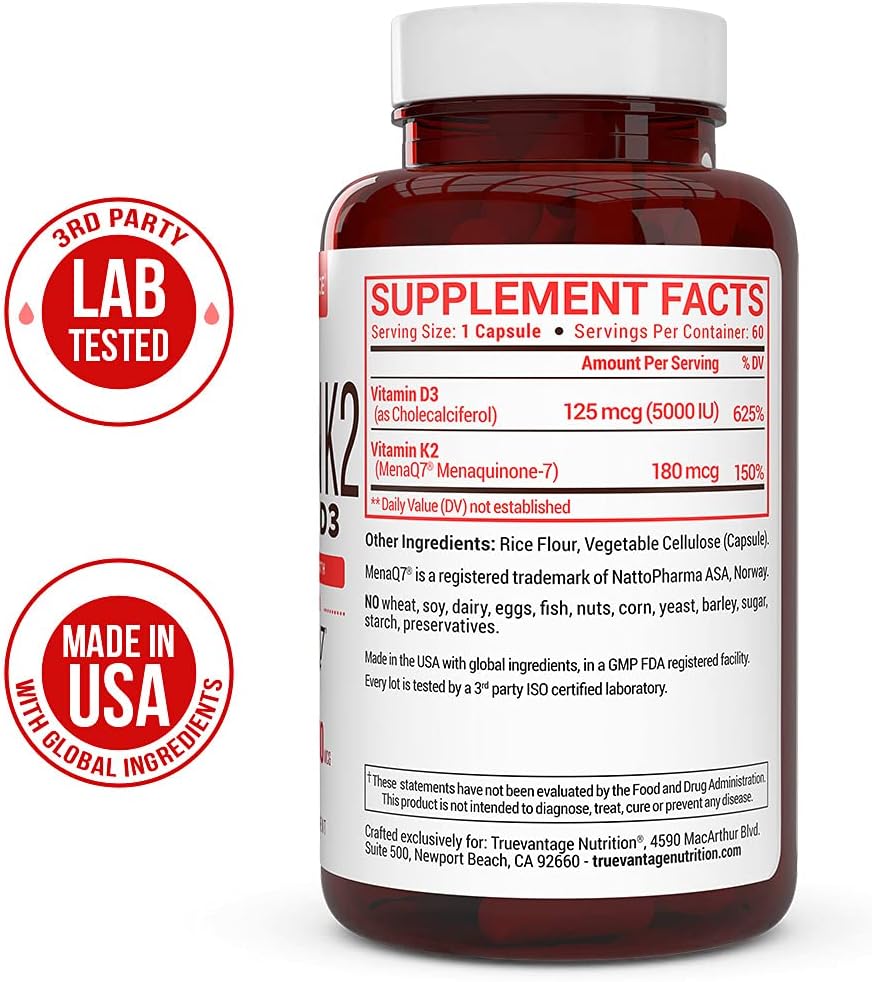 Vitamin D3 5000 IU with K2 MK7 180 mcg – MenaQ7 – 60 Vegetable Capsules - görsel 3