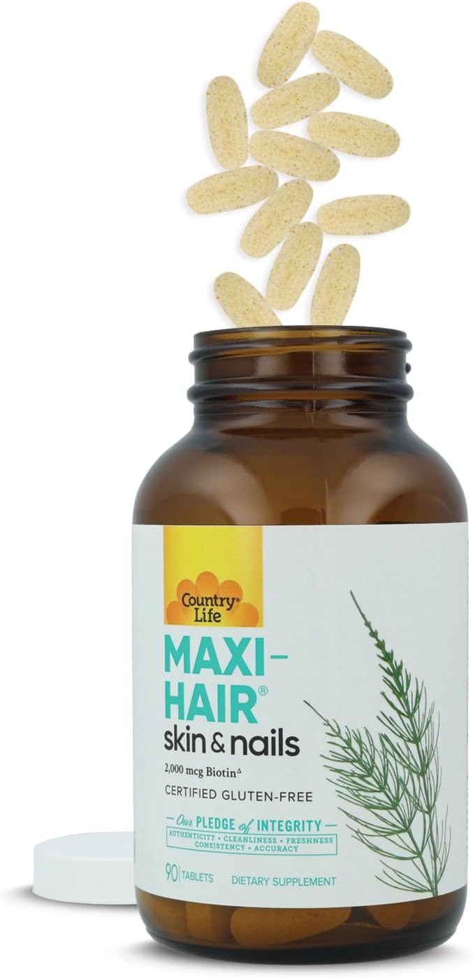 Country Life Maxi-Hair-Skin & Nails, 2000 mcg Biotin, 90 Tablets - görsel 2