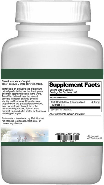 Extra Strength Black Radish Root 4:1 Extract - 450 mg (100 Capsules) - Pack of 3