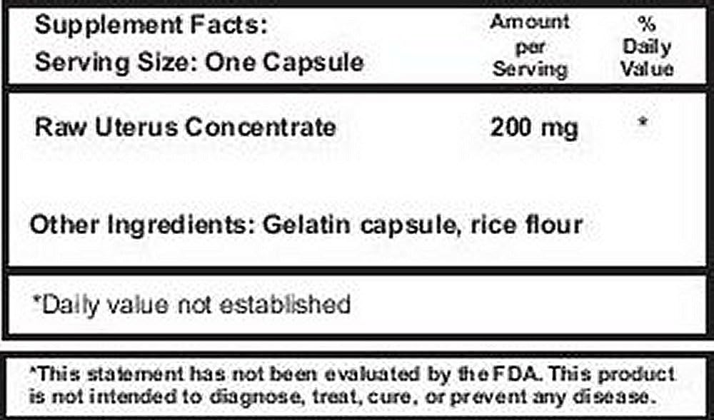 Bovine Raw Uterus Glandular Tissue Capsules – 200 mg – 100 Capsules - görsel 2