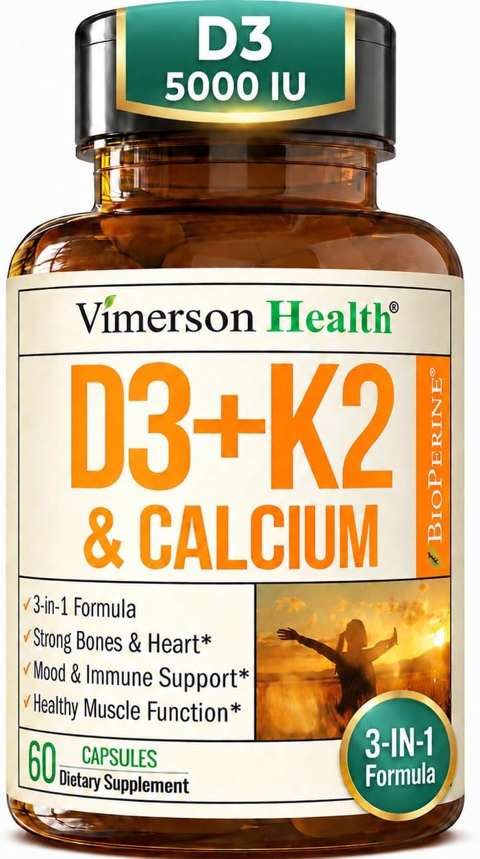 Vitamin D3 K2 Calcium Supplement – Bone, Muscle & Immune Support – 60 Capsules - görsel 1