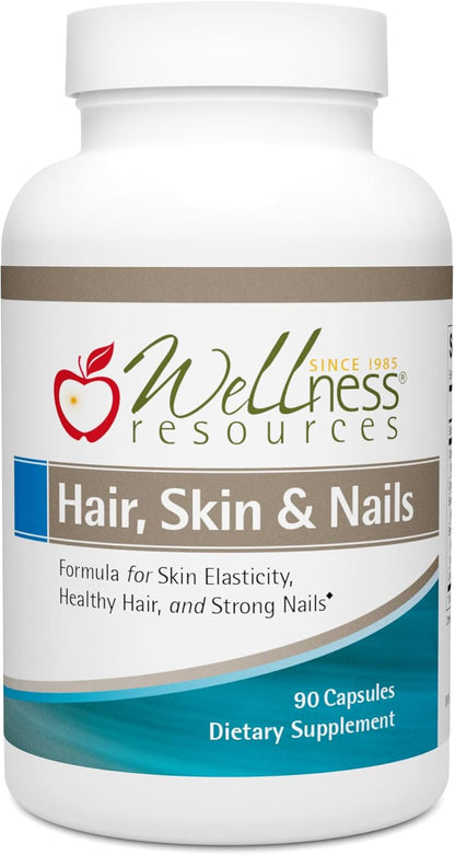 Wellness Resources Hair, Skin & Nails with Biotin, Cynatine HNS Keratin, OptiMSM, Bamboo & Grape Seed Extract – Food Supplement for Stronger Nails, Healthier Hair & Youthful Skin (90 Capsules)
