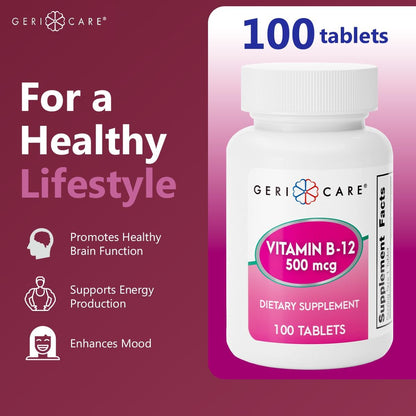 GeriCare Vitamin B12 500mcg Tablets, 100 Count