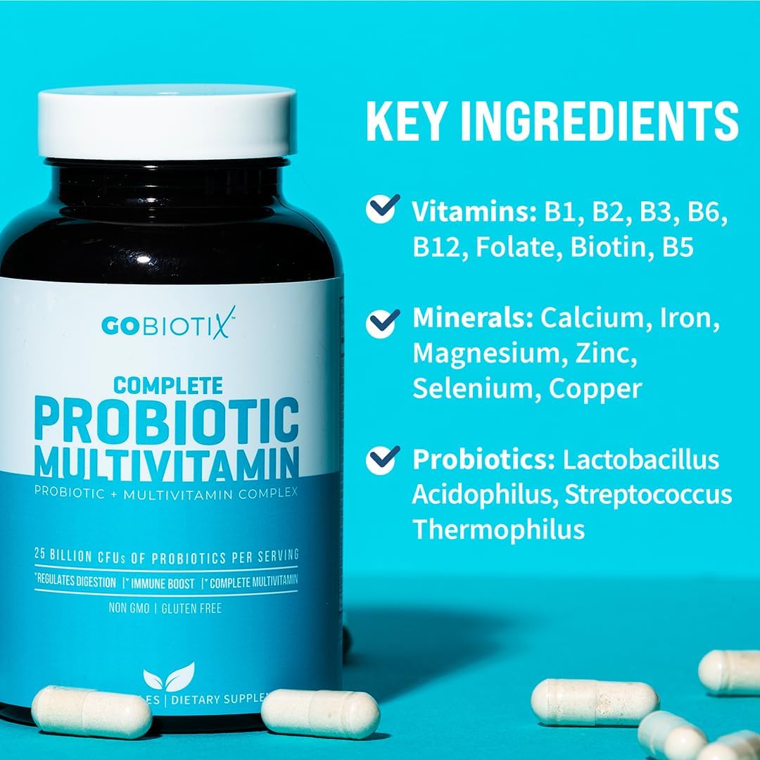GOBIOTIX Multivitamin with Probiotics and Digestive Enzymes - 25 Billion CFU - Digestive Health for Women and Men - Gluten-free - 90 Capsules - görsel 5