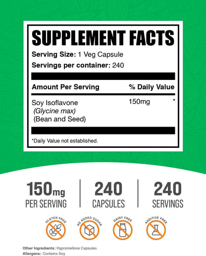 Soya Isoflavones Capsules - 150mg, 240 Count - Vegan & Gluten-free