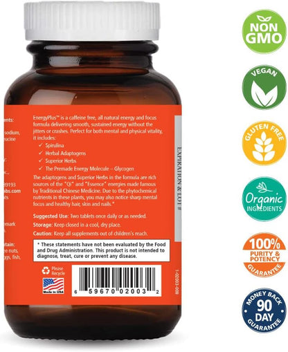 Energy Plus by Pure Essence - Caffeine-Free Herbal Energy and Focus Supplement, 60 Tablets