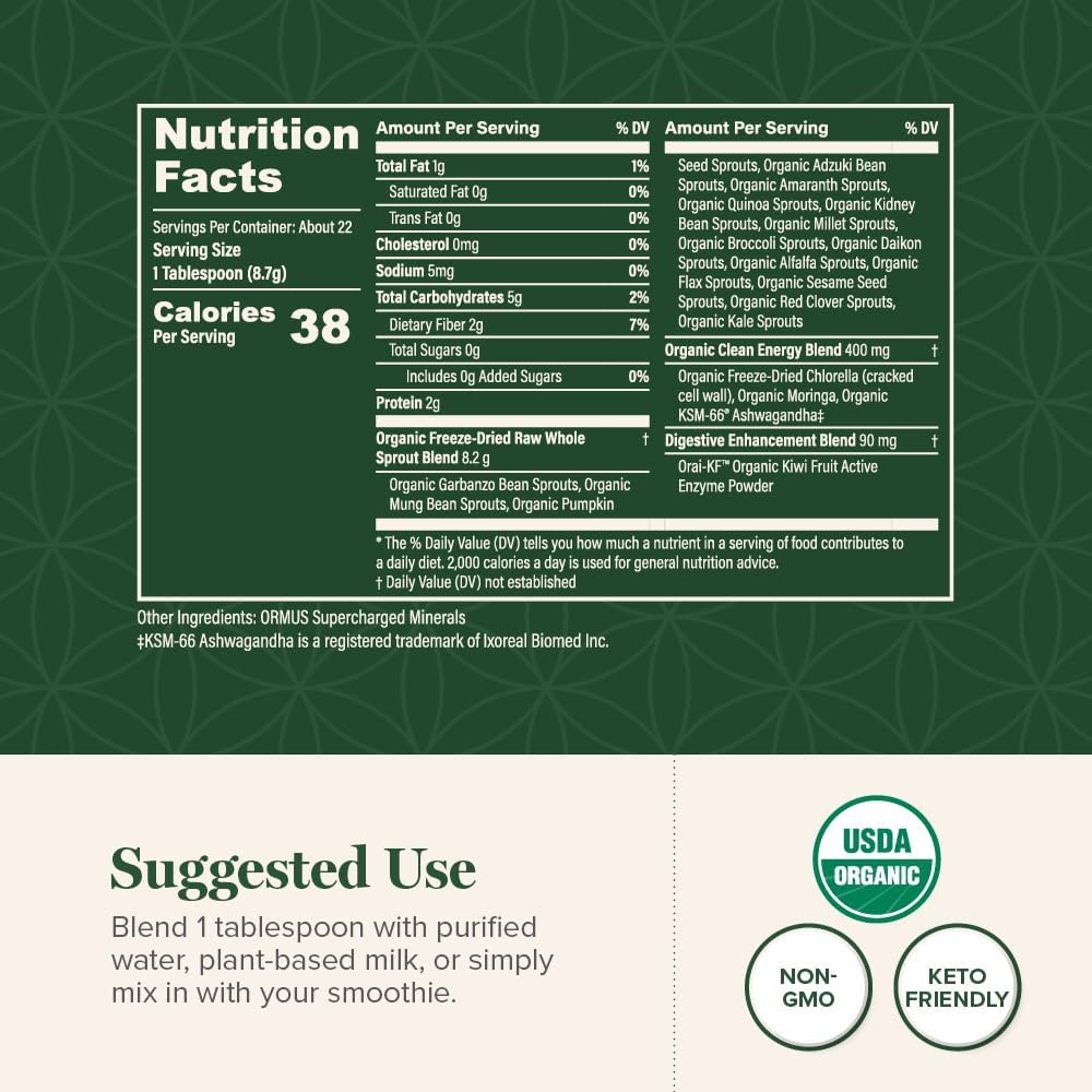 Global Healing Organic Super Greens Powder Blend - 15 Raw Whole Sprouts - Delicious Green Juice Smoothie Mix for Daily Nutrition - Non-GMO, Gluten-Free - görsel 3