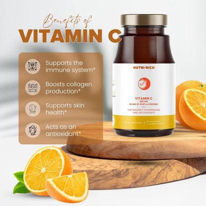 Vitamin C Supplement 500mg with 25mg Bioflavonoids - Ascorbic Acid Immune Support, Gluten-free, Soya-Free (60 Soft gel capsules)