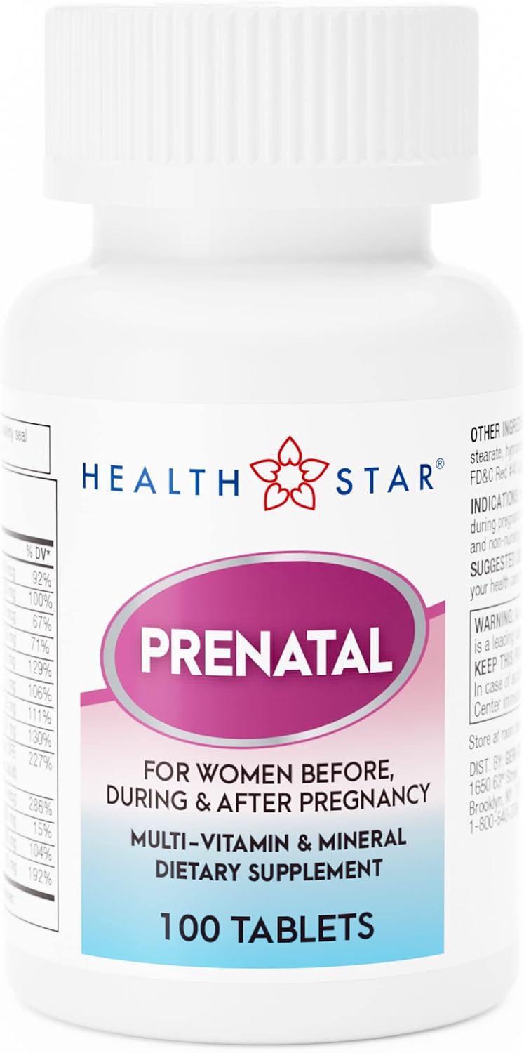 Prenatal Multivitamin by HealthStar for Healthy Mum and Baby - Folate + Vitamin C + Vitamin D + Iron + Calcium + B12 - 100 tablets - görsel 1