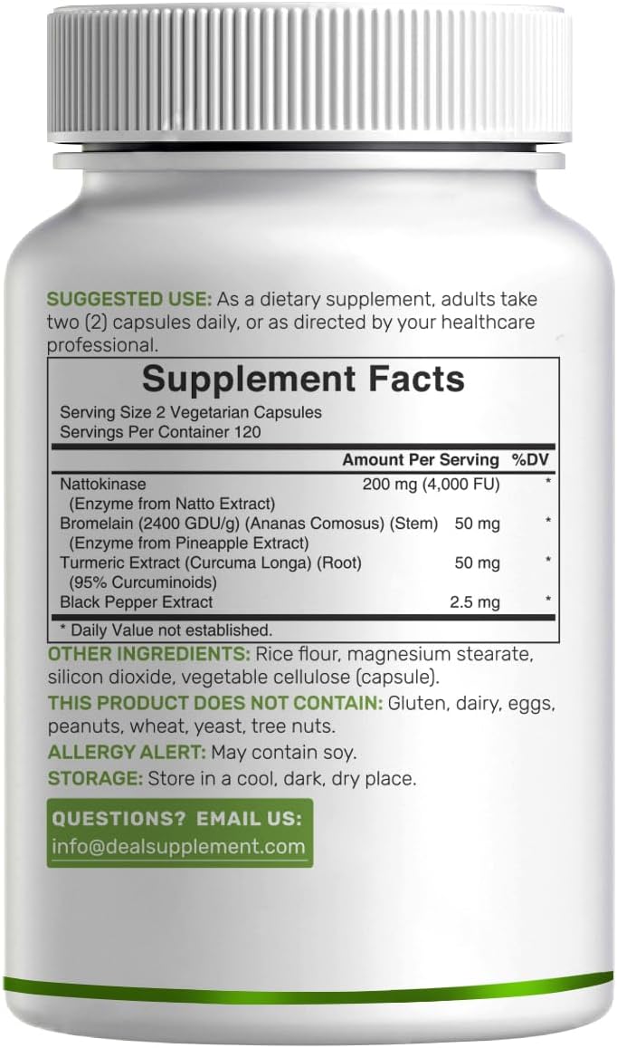 Nattokinase Supplement 4000 FU with Bromelain, Turmeric & Black Pepper – Digestive Enzymes & Heart Health – 240 Veggie Capsules - görsel 6