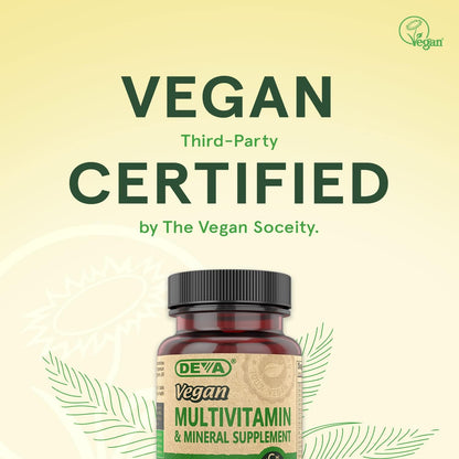 DEVA Tiny Tablets Vegan Multivitamin for Women and Men – 2-Pack with Iron and B Vitamins (180 Tablets Total)