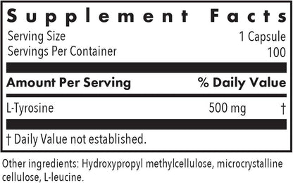 Allergy Research Group ARG L-Tyrosine 500 mg – Free-Form Amino Acid Supplement – 100 Capsules