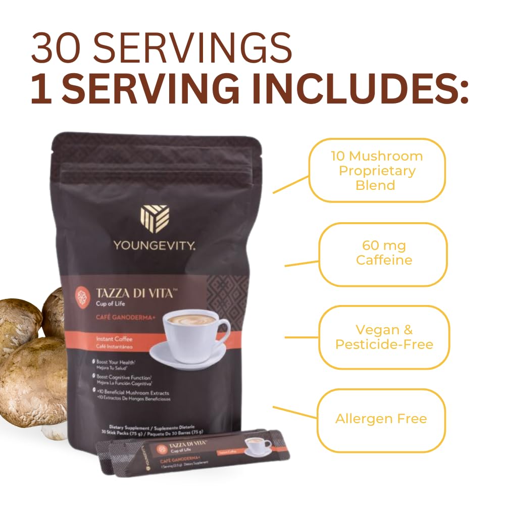 Youngevity Tazza Di Vita Café Ganoderma Coffee – 30 Stick Packs (Pack of 3) - görsel 3