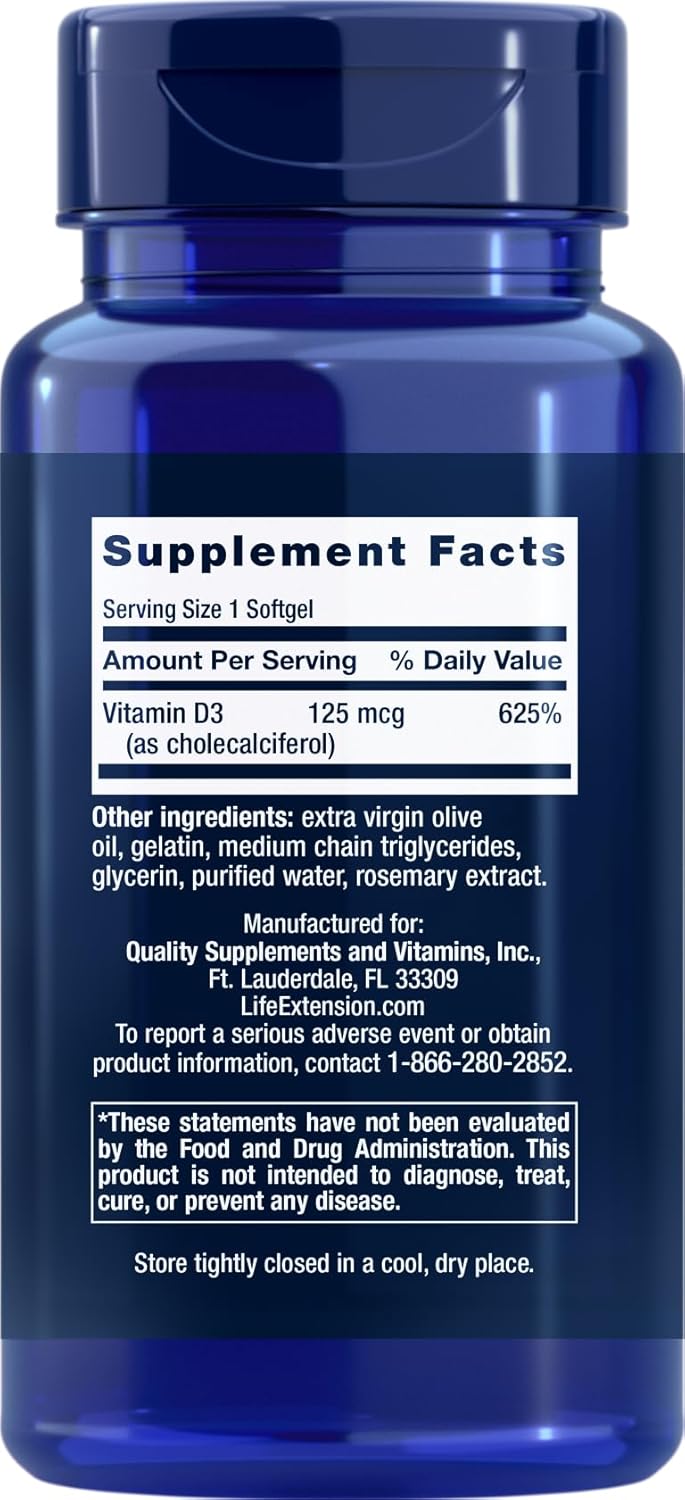 Life Extension Vitamin D3 5000 IU, 120 Softgels, 125mcg - görsel 2
