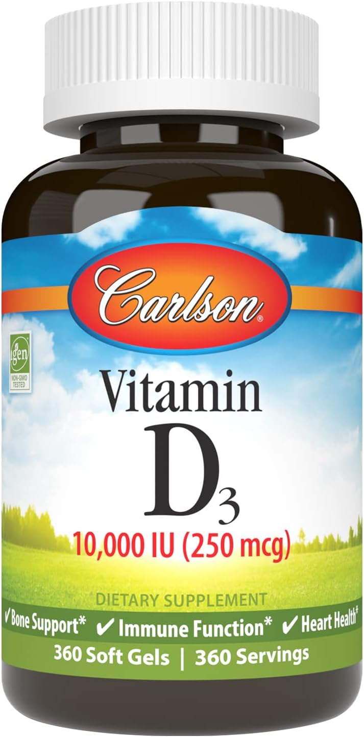 Carlson Vitamin D3 10,000 IU (250 mcg), Cholecalciferol, Bone & Immune Health, 360 Soft Gels - görsel 1