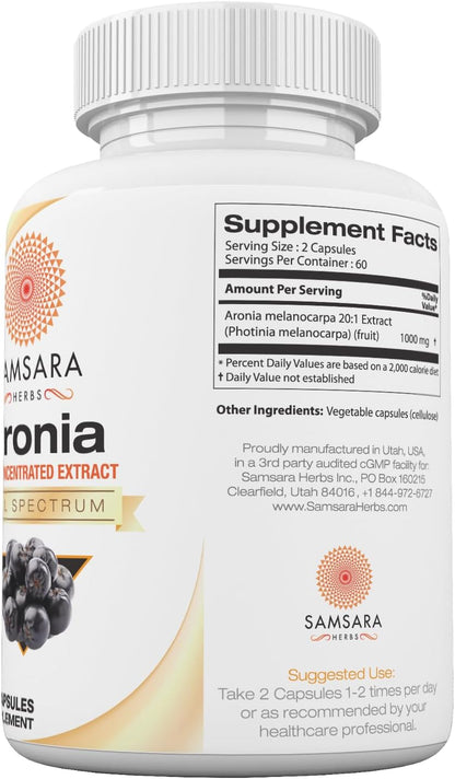 Aronia Berry 20:1 Extract (120 x 500mg Capsules) – Antioxidant, Flavonoids & Polyphenols Supplement – High ORAC – Native American Berry – Improved Wellbeing