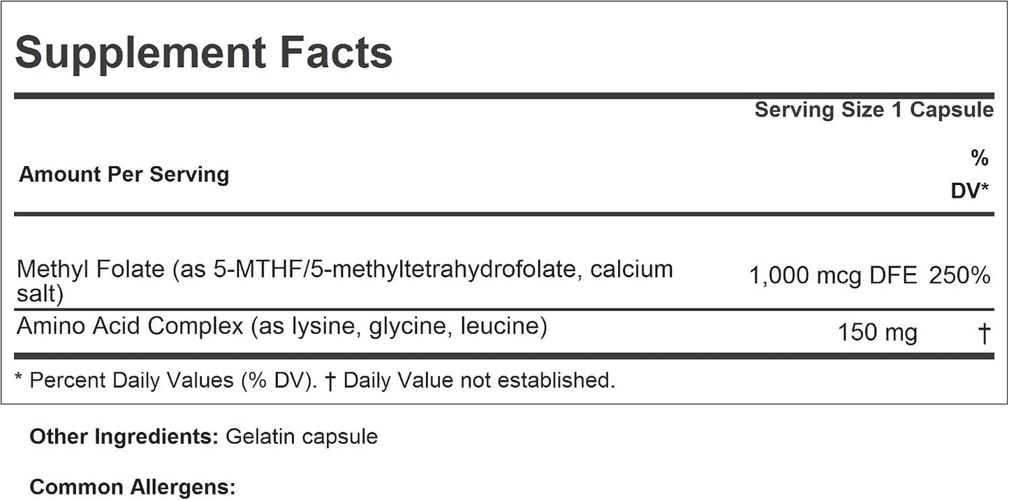 ANDREW LESSMAN Methyl Folate 1000 mcg – 60 Capsules – L-Methylfolate (Vitamin B9) – Contributes to Normal Homocysteine Metabolism and Reduces Tiredness & Fatigue - görsel 2