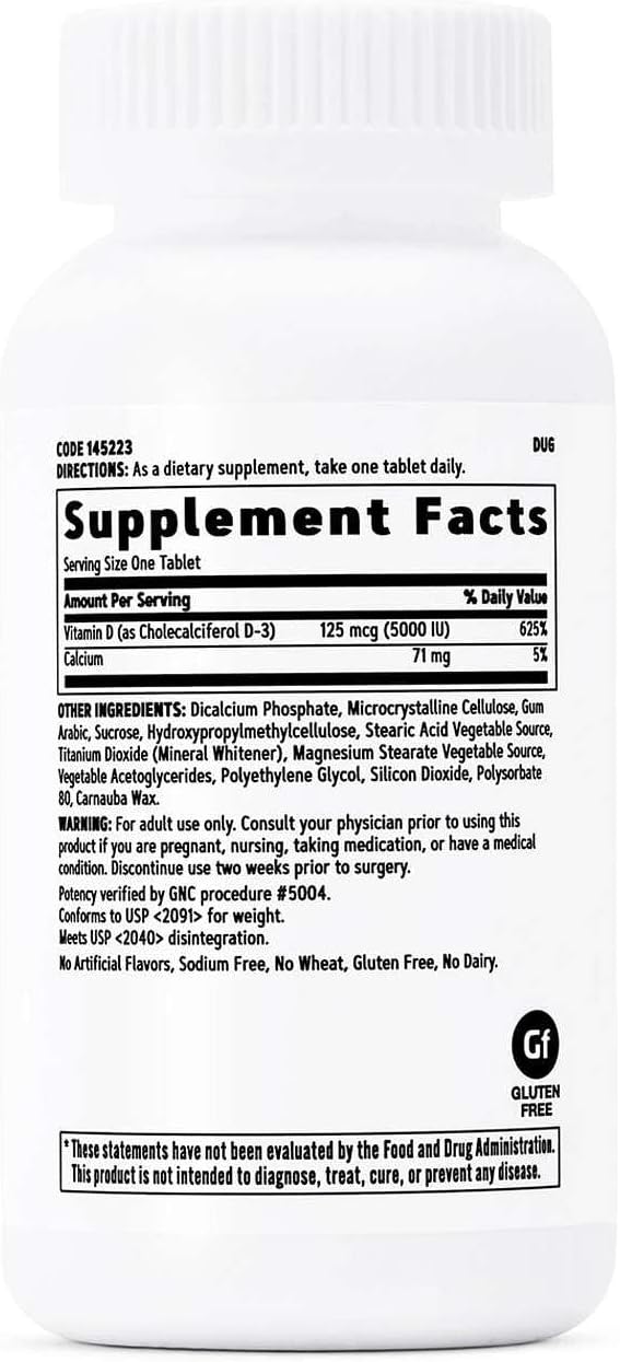 GNC Vitamin D3 125mcg (5000 IU) Food Supplement, Supports Normal Bones and Teeth, 180 Tablets - görsel 2