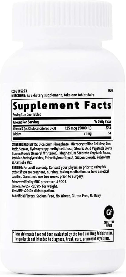 GNC Vitamin D3 125mcg (5000 IU) Food Supplement, Supports Normal Bones and Teeth, 180 Tablets
