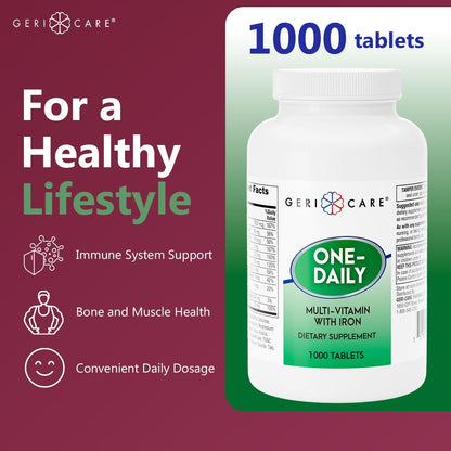 GeriCare One-Daily Multivitamin with Iron, Complete Daily Nutritional Supplement, 1000 Tablets