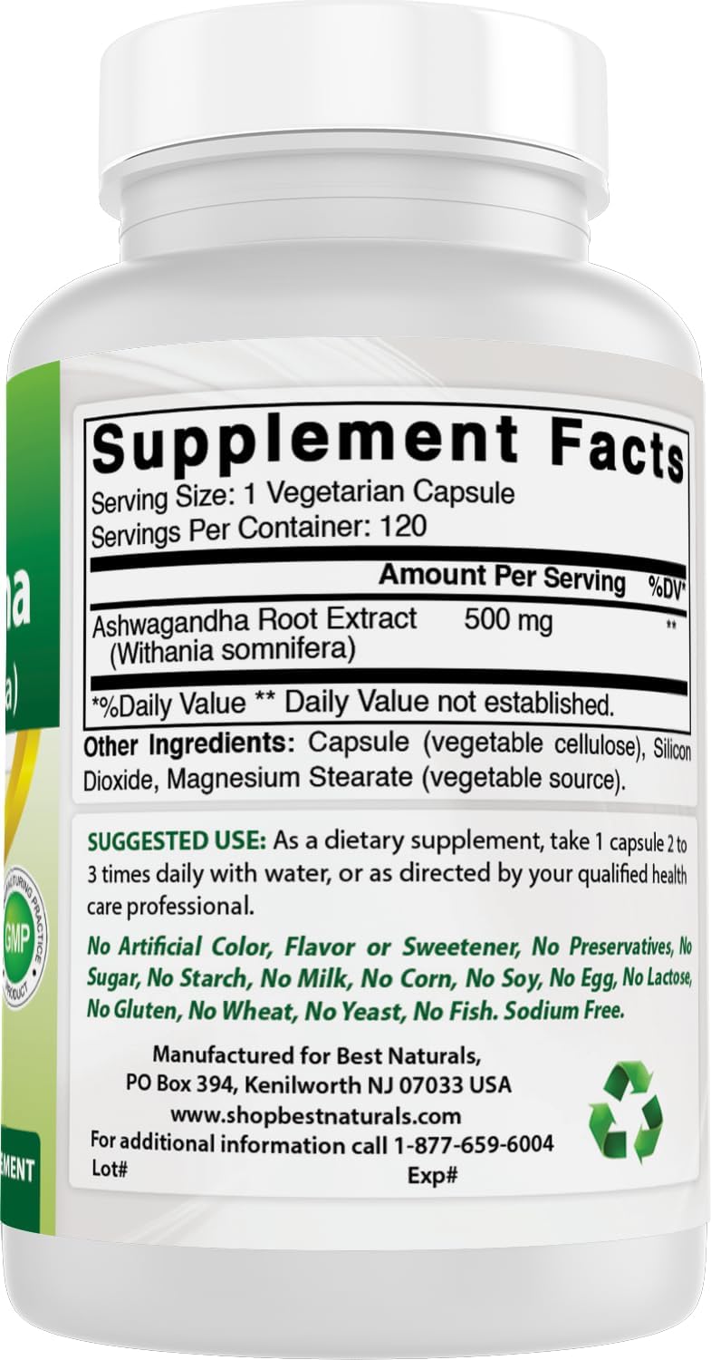 Best Naturals Ashwagandha Extract 500 mg, 120 Capsules (Pack of 2) - görsel 6