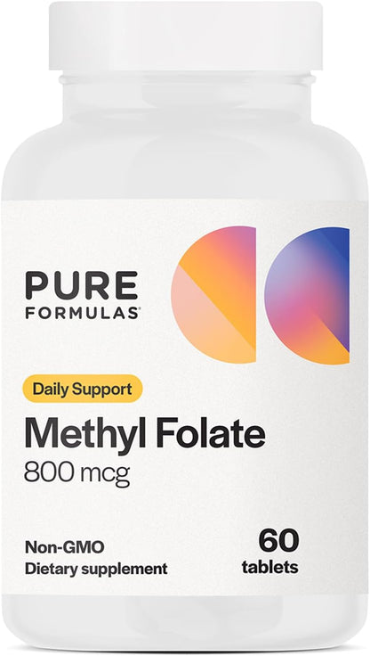 PureFormulas Methylfolate 800 mcg – Active B9 (5-MTHF) for Heart, Nerve & Mood Support, 60 Tablets