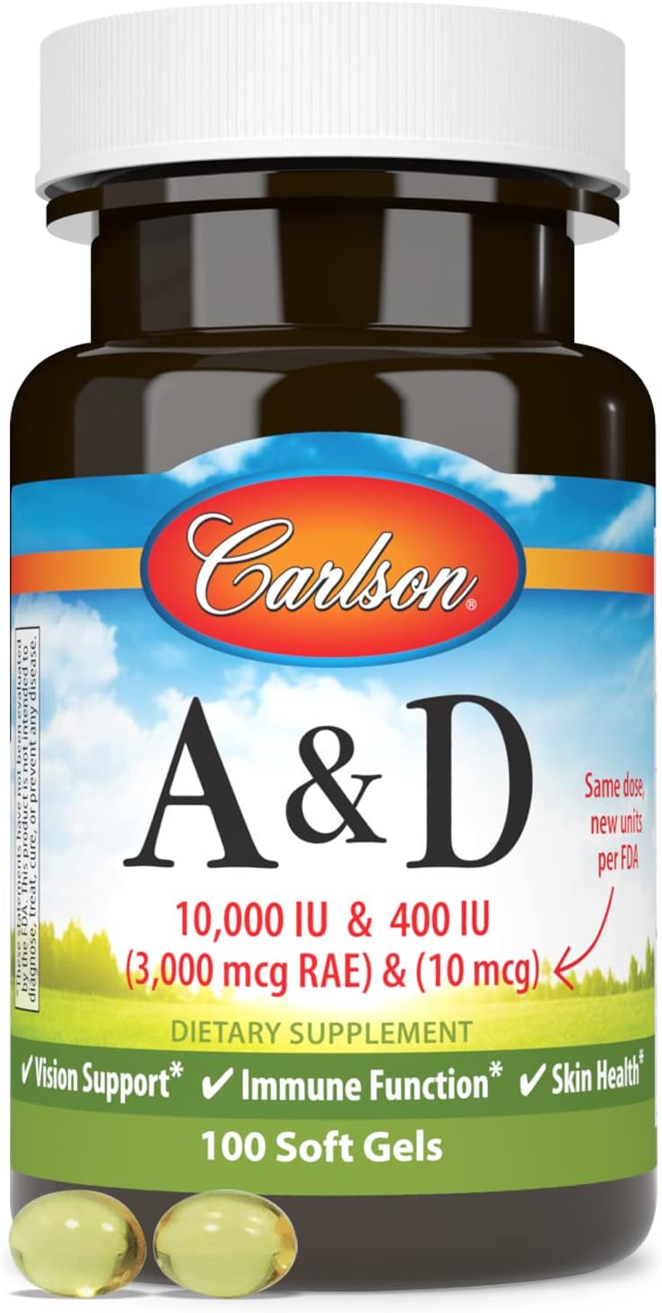 Carlson A & D: 10,000 IU Vitamin A & 400 IU Vitamin D3, for Vision, Skin and Bone Health, 100 Soft Gels - görsel 5