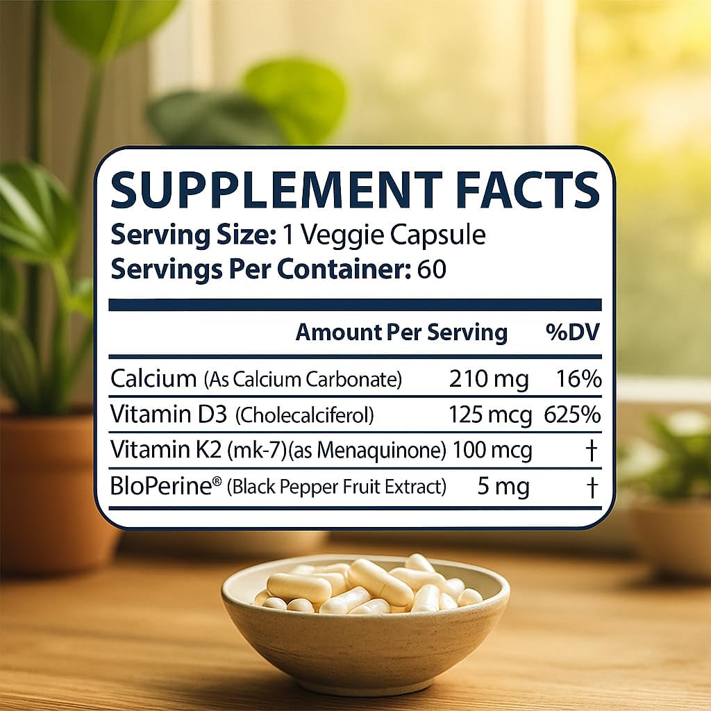 Me First Living Vitamin D3 K2 Food Supplement for Bone & Heart Health, 125 mcg D3 & 100 mcg K2 MK-7, Non-GMO, Easy-to-Swallow Capsules with Calcium - görsel 6