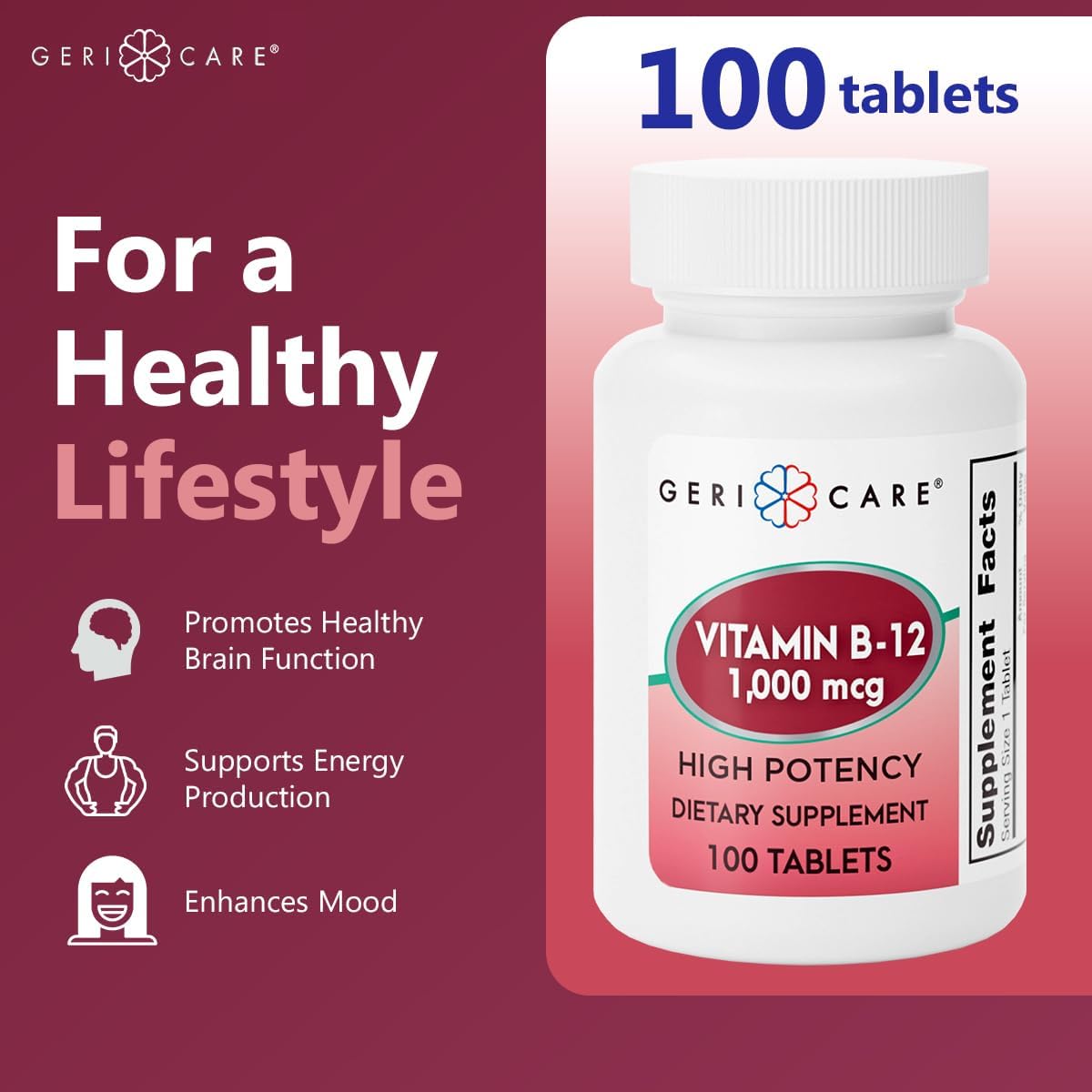 GeriCare Vitamin B-12 1000mcg High Potency Tablets - görsel 2
