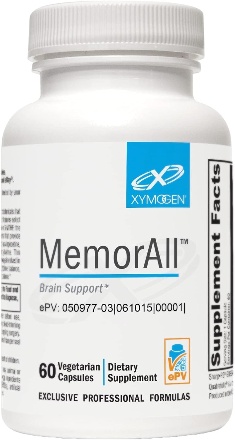 XYMOGEN MemorAll - Brain & Memory Support - Ginkgo Biloba, Bacopa and B Vitamins - Gluten-free, Dairy-free & Non-GMO - 60 Capsules - görsel 1