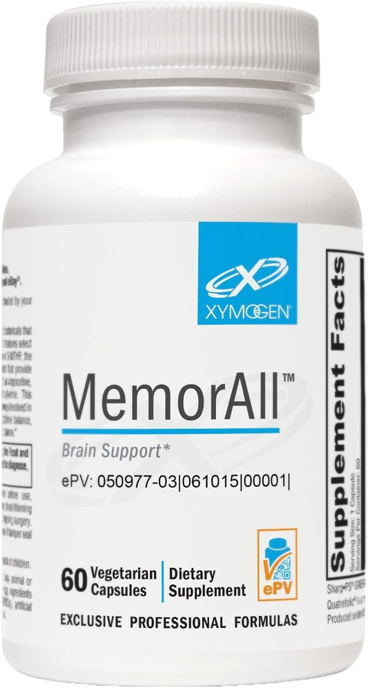 XYMOGEN MemorAll - Brain & Memory Support - Ginkgo Biloba, Bacopa and B Vitamins - Gluten-free, Dairy-free & Non-GMO - 60 Capsules