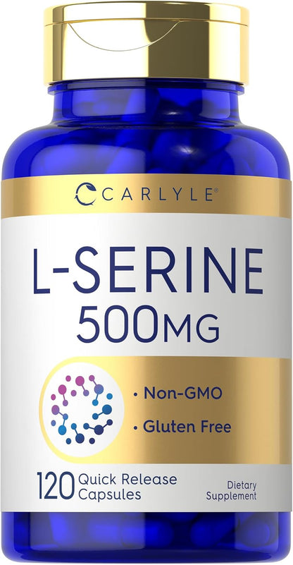 Carlyle L-Serine Capsules 500 mg | 120 Count | Non-GMO & Gluten-free Supplement