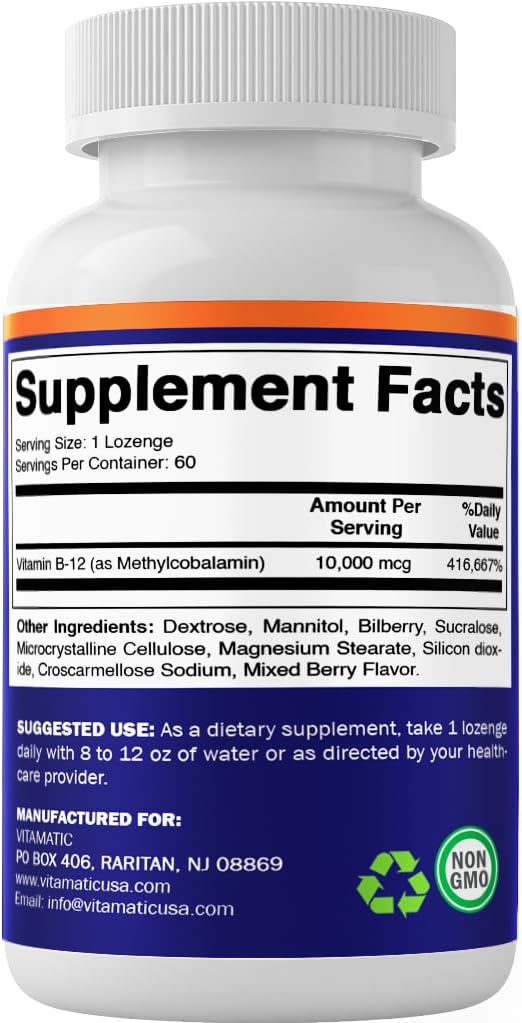 Vitamatic Methyl B12 (Methylcobalamin) 10,000 mcg – 60 Lozenges – Premium Vitamin B12 for Energy & Nerve Health - görsel 8