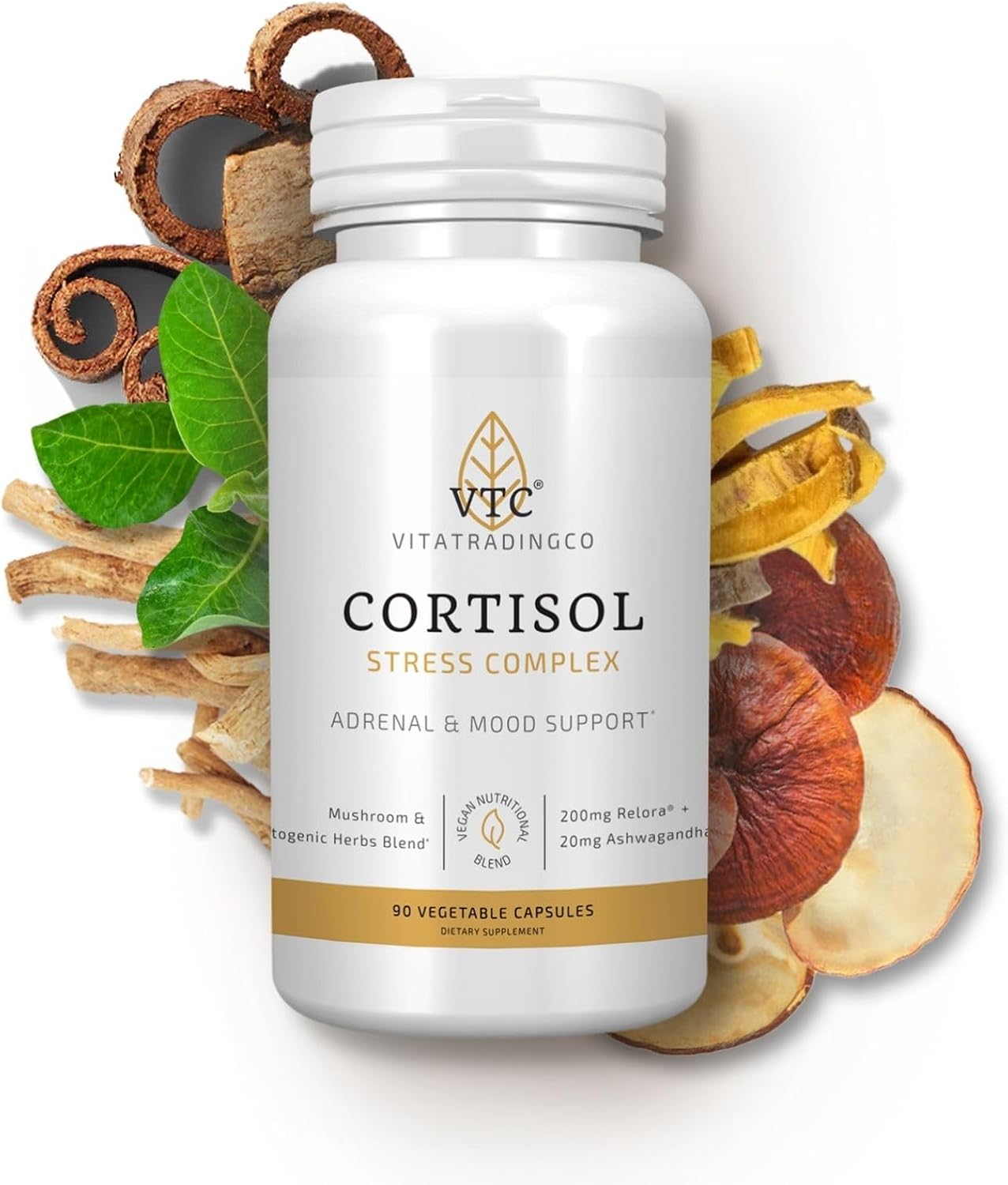 VTC VitaTradingCo. Cortisol Stress Complex | Mushroom & Adaptogenic Herbs Blend | with Clinically Studied Relora & Ashwagandha | Adrenal & Mood Support | 90 Vegan Capsules - görsel 7