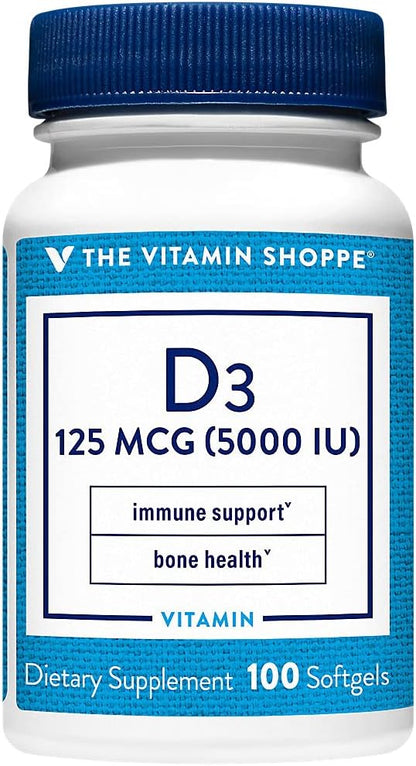 The Vitamin Shoppe Vitamin D3 5000 IU - Bone, Immune and Cellular Health Softgels, 100 Count