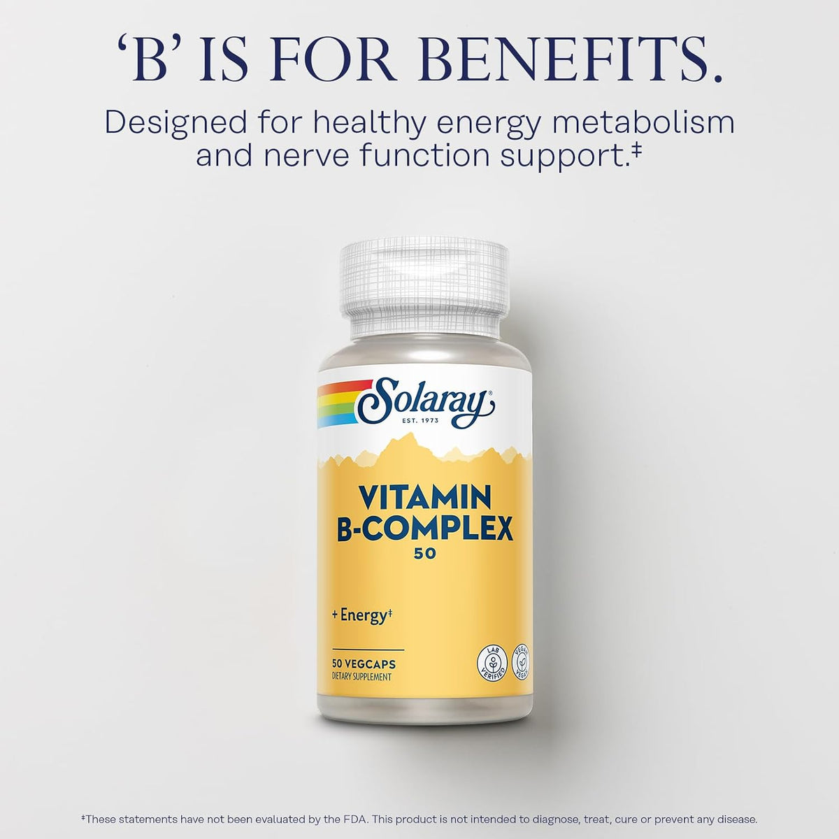 SOLARAY Vitamin B Complex 50 mg – Daily Support for Energy Metabolism & Nervous System – 50 Vegan Capsules - görsel 3