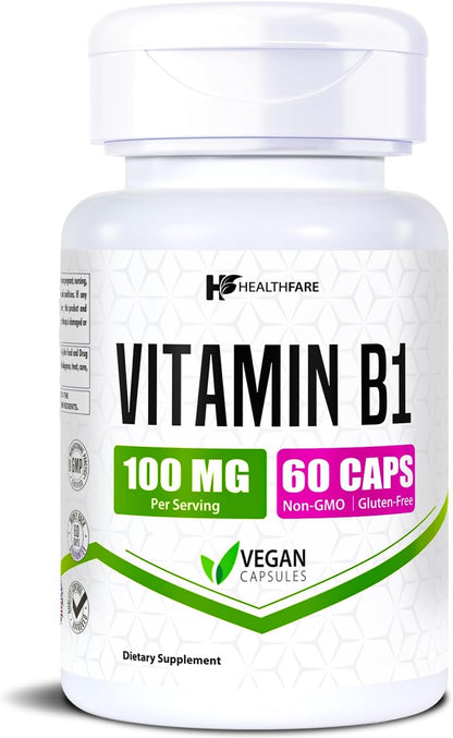 Healthfare Vitamin B1 100mg – Thiamine Supplement, 60 Capsules